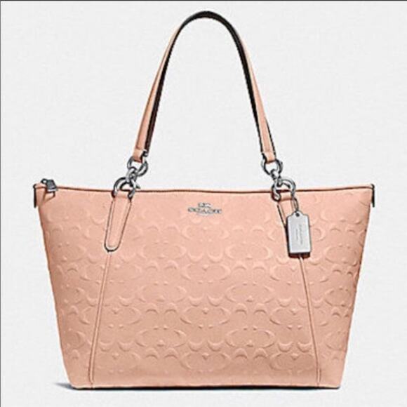 Coach Nude Pink Signature Embossed Leather Tote - Picture 2 of 8